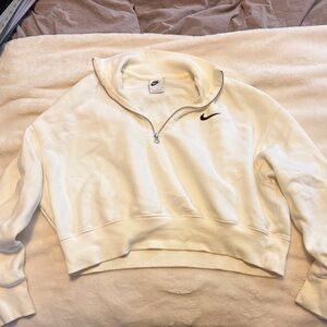 Nike Women's Cropped White Half-Zip Sweatshirt